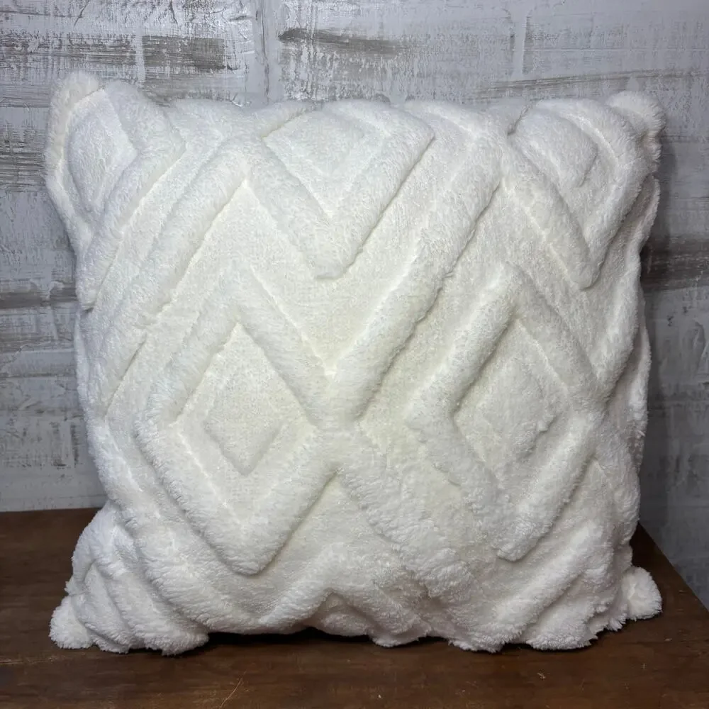 Plush White Geometric Throw Pillow